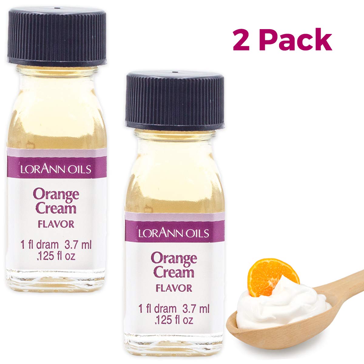 LorAnn Oils Super Strength Flavoring - Used For Candy Making, Flavoring, Baking, Hard Candy, & Flavor Oils - Bold, Natural Flavors 4X Stronger Than Extracts - Orange Cream, Pack of 2, 0.125 fl oz