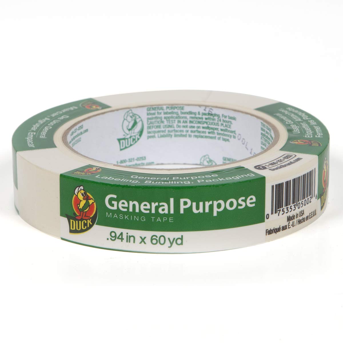 Duck 394693 Brand General Purpose Masking Tape, Single Roll, 0.94" X 60 Yd., Beige