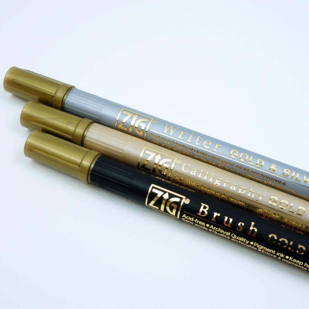 Kuretake Zig Gold and Silver pens Assortment Set, Professional Quality for Artist, Christmas Card, Brush Lettering, Illustration, Card Making, Writing, AP-Certified, Made in Japan