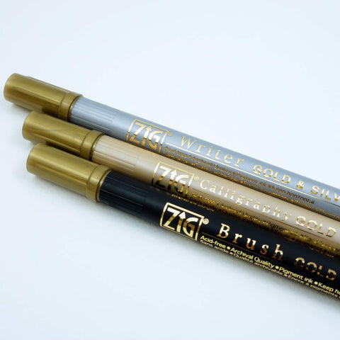 Kuretake Zig Gold and Silver pens Assortment Set, Professional Quality for Artist, Christmas Card, Brush Lettering, Illustration, Card Making, Writing, AP-Certified, Made in Japan