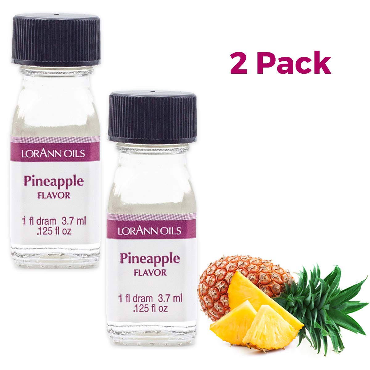 LorAnn Oils Super Strength Flavoring - Used For Candy Making, Flavoring, Baking, Hard Candy, & Flavor Oils - Bold, Natural Flavors 4X Stronger Than Extracts - Pineapple, Pack of 2, 0.125 fl oz
