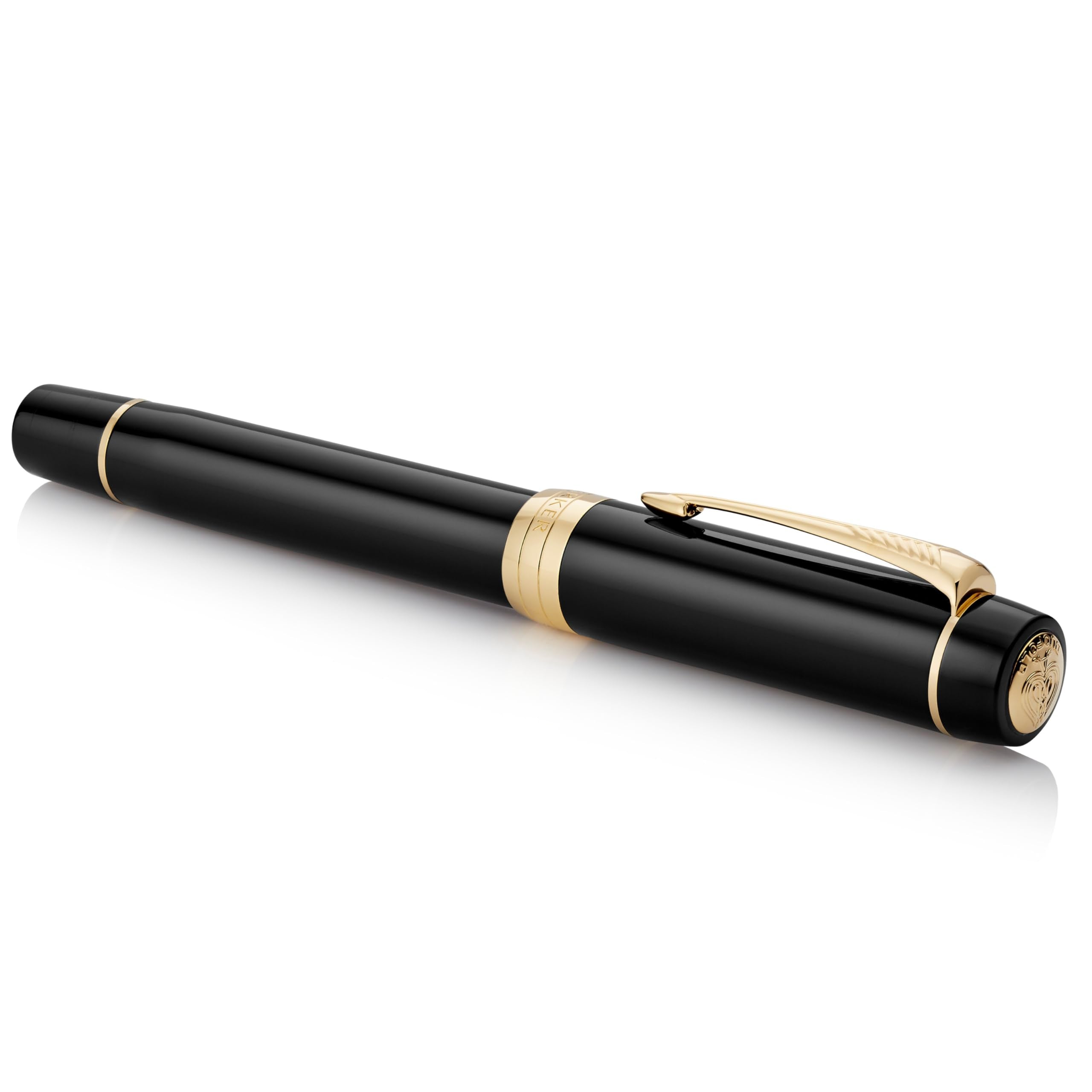 PARKER Duofold Centennial Fountain Pen, Classic Black with Gold Trim, Fine Solid Gold Nib, Black Ink and Convertor (1931381)