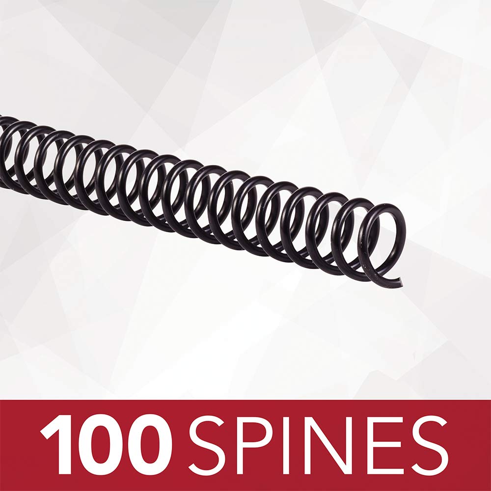 GBC Binding Spines / Spirals / Coils, 10mm, 70 Sheet Capacity, 4:1 Pitch, Color Coil, Black, 100 Pack (9665020)