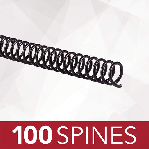 GBC Binding Spines / Spirals / Coils, 10mm, 70 Sheet Capacity, 4:1 Pitch, Color Coil, Black, 100 Pack (9665020)