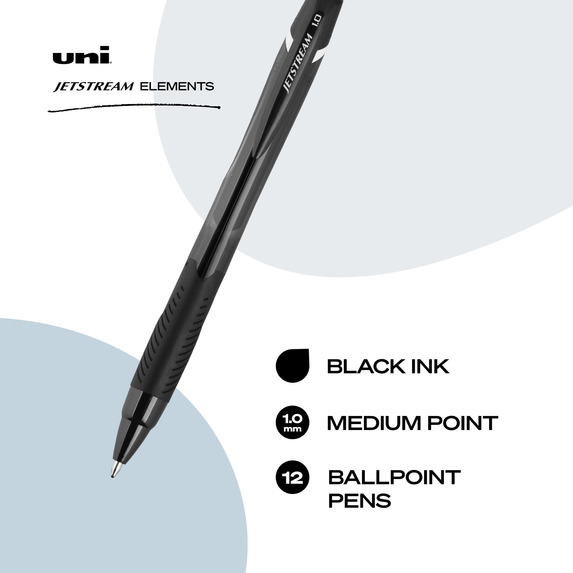 uniball Jetstream Elements Ballpoint Pens, Medium Point (1.0mm), Black, 12 Pack