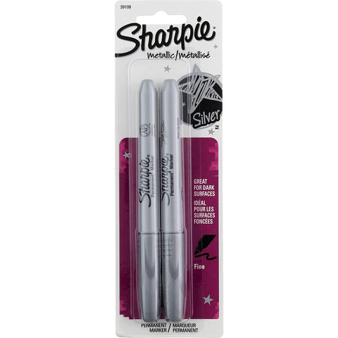 SHARPIE Metallic Permanent Markers, Fine Point, Silver, 2 Count