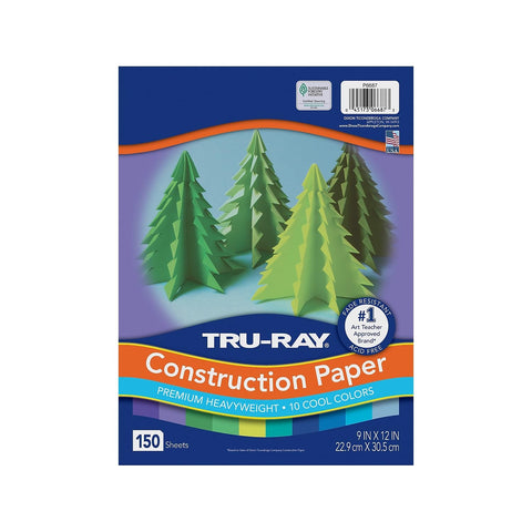 Tru-Ray Construction Paper, Cool Assorted, 9" x 12", 150 Sheets