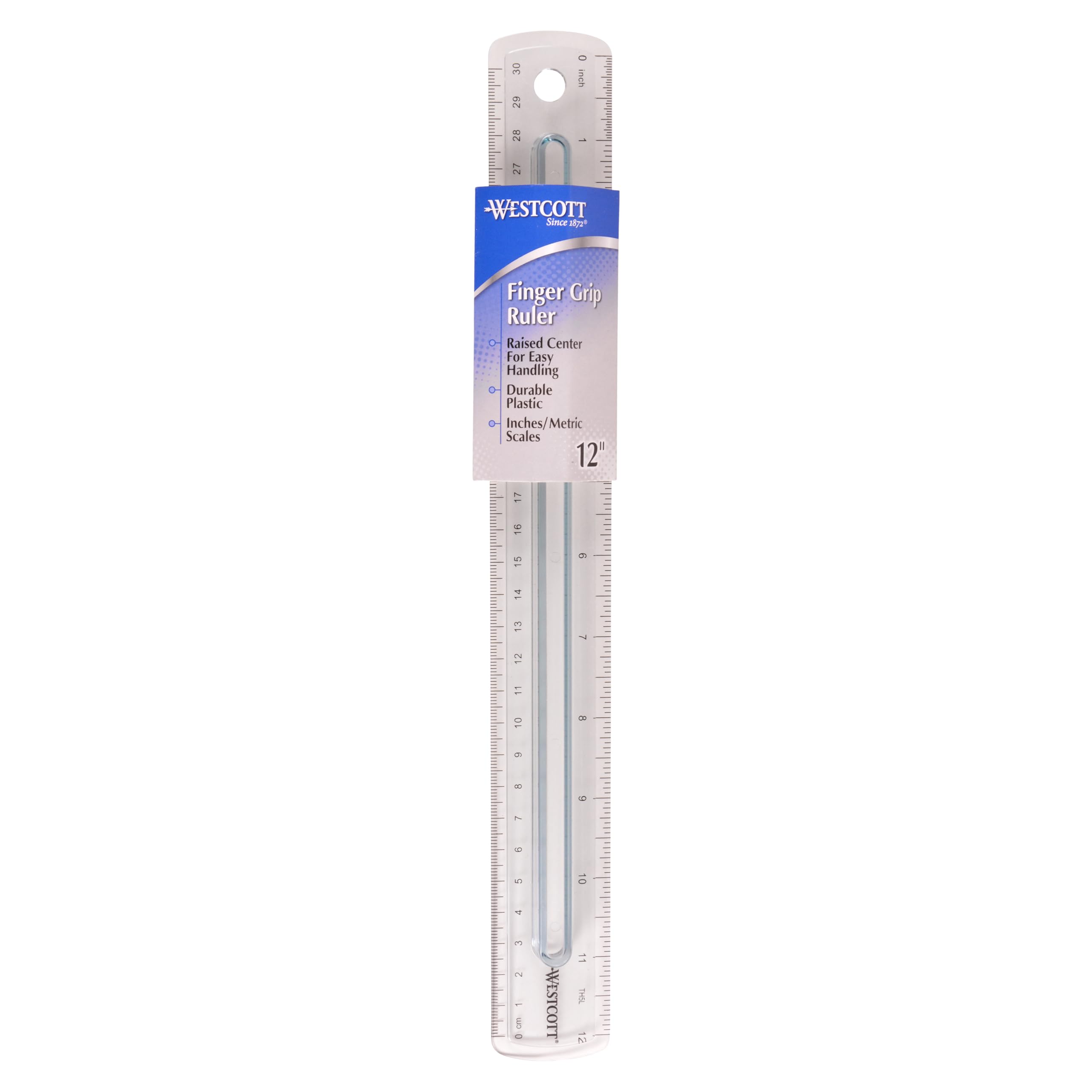 Westcott Finger Grip Ruler, Back-to-School, Smoke Gray, School Supplies, Classroom Supplies, 12-Inch