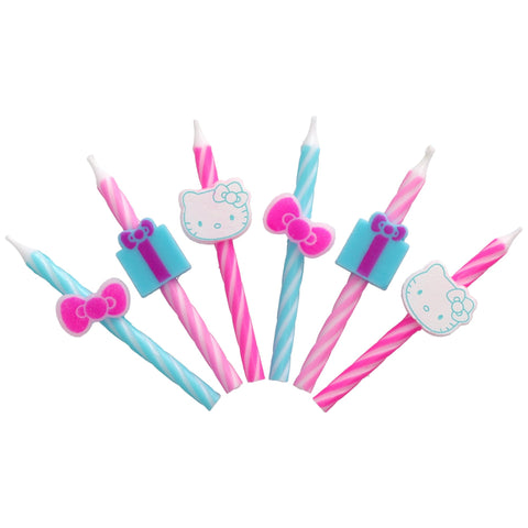 Hello Kitty® Birthday Cake Candles | 6 Birthday Candles for Cake Decorations, Pink & Blue Striped Candles, Cupcake Toppers for Hello Kitty® Party