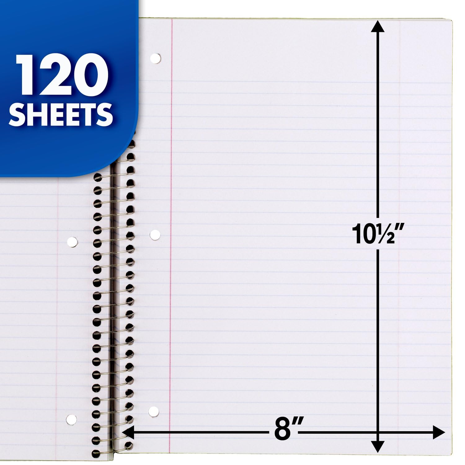 Mead Spiral Notebook, 3 Subject, College Ruled Paper, 120 Sheets, 10-1/2" x 8", Color Selected For You, 1 Count (05748)