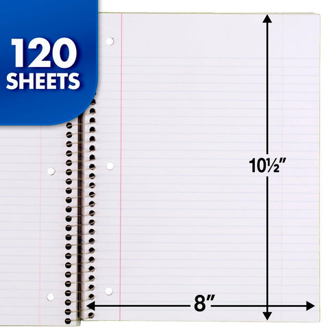 Mead Spiral Notebook, 3 Subject, College Ruled Paper, 120 Sheets, 10-1/2" x 8", Color Selected For You, 1 Count (05748)