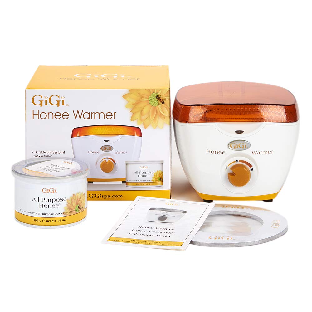 GiGi Honee Wax Warmer Kit - Hair Removal Waxing Kit with All-Purpose Wax & Collars, Ideal for At-Home & Salon Use on Face, Body, Legs & Arms