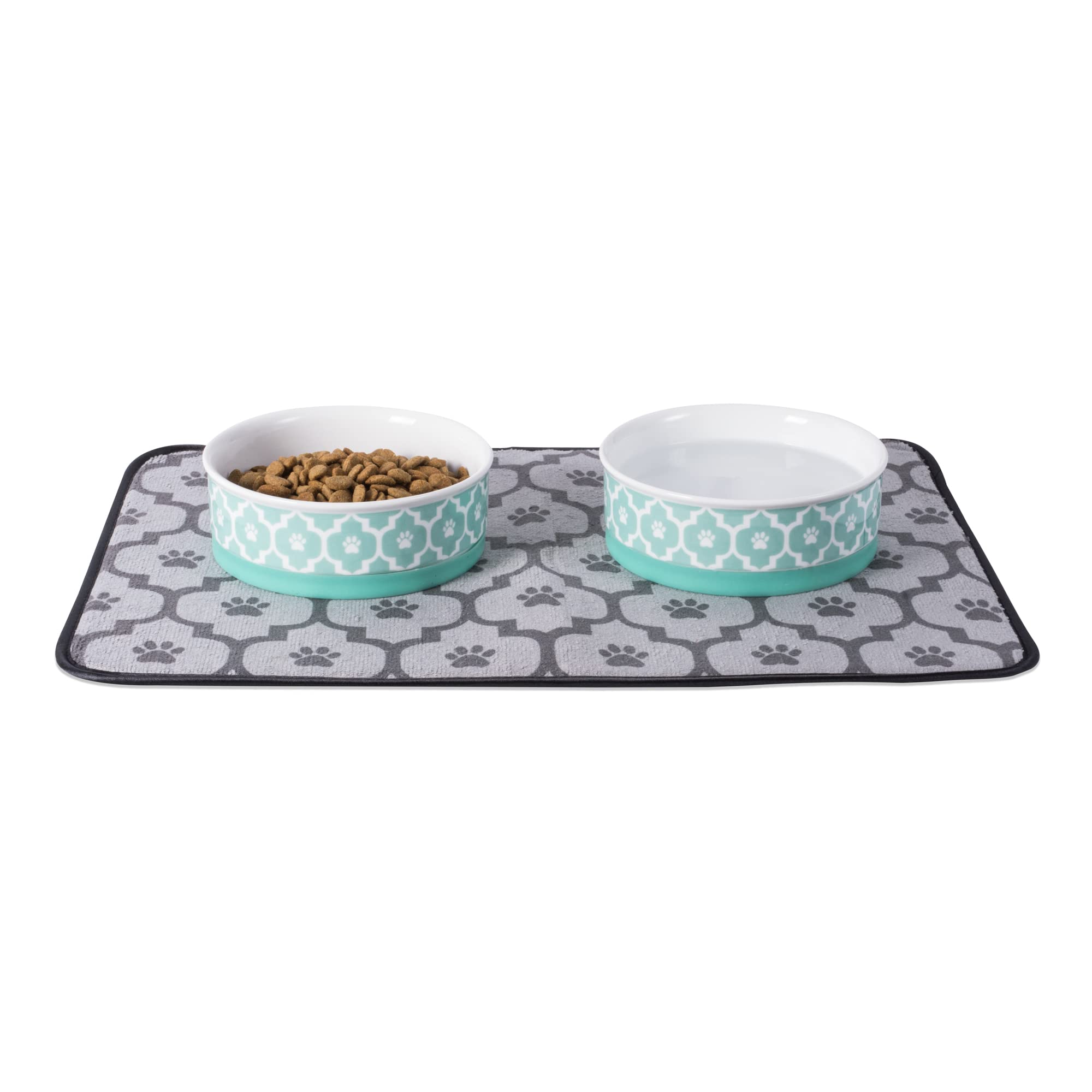 Bone Dry Lattice Collection Pet Bowl & Canister, Medium Set, 6x2", Aqua, 2 Count