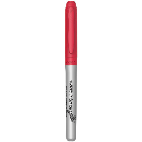 BIC Intensity Red Permanent Markers, Fine Point, 12-Count Pack of Red Markers With Non-Slip Grip for Comfort and Control