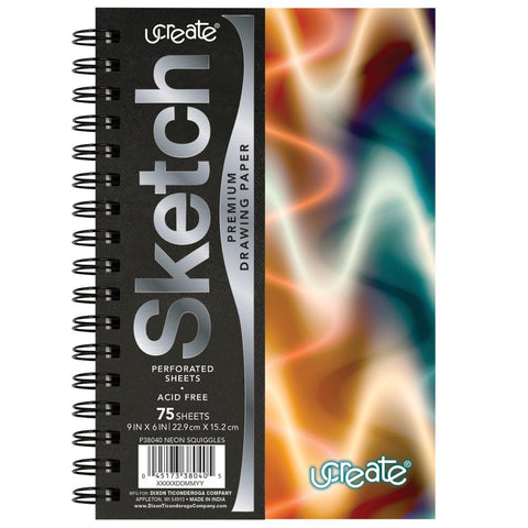 UCreate Fashion Poly Sketch Book, Neon Squiggles, 6" x 9", 1 Count