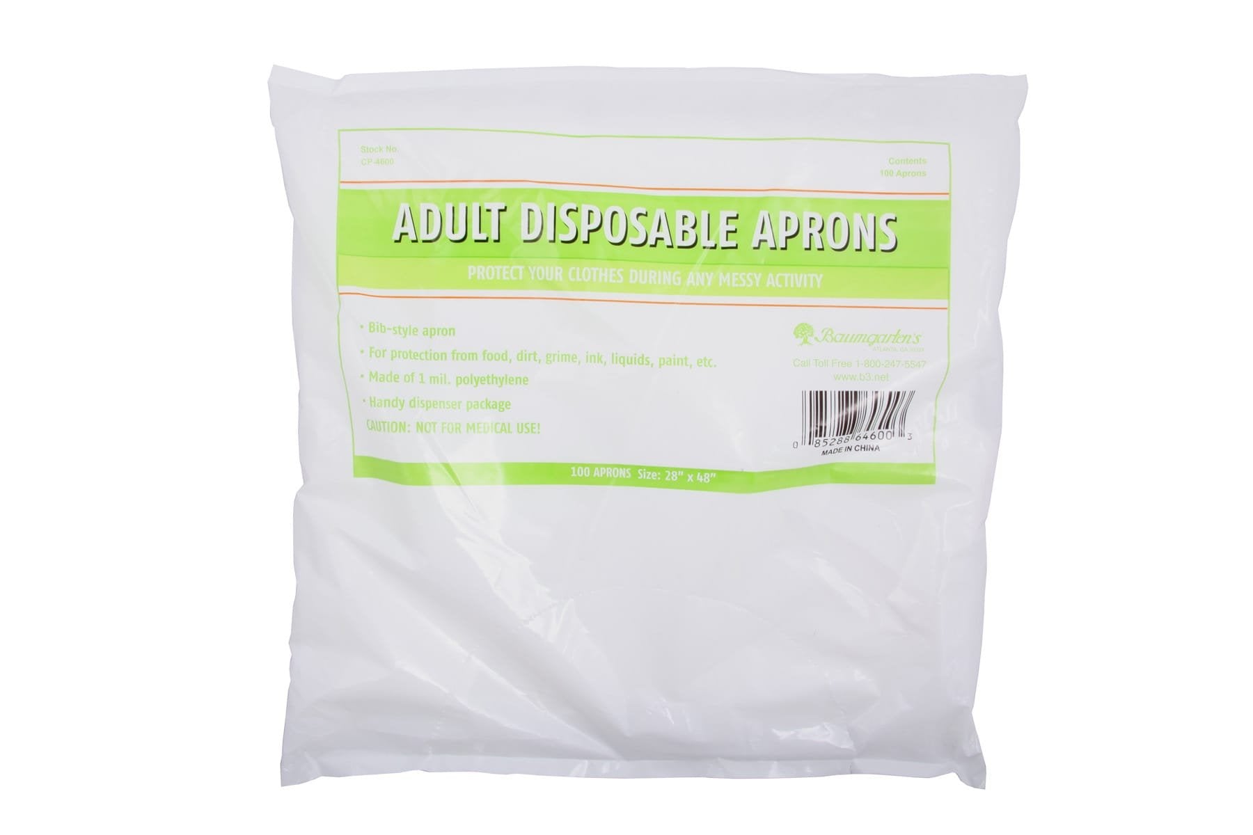 Baumgartens Adult Size Disposable Full-Length Plastic Aprons - Pack of 100