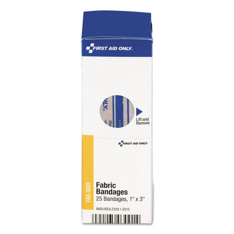 First Aid Only, Inc FAE3001 Fabric Bandages, 1" x 3", 25/Box