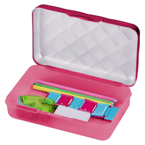 It's Academic Metallic Pencil Case Box, Hard Plastic, Stylish Quilted-Pattern Lid, Pink
