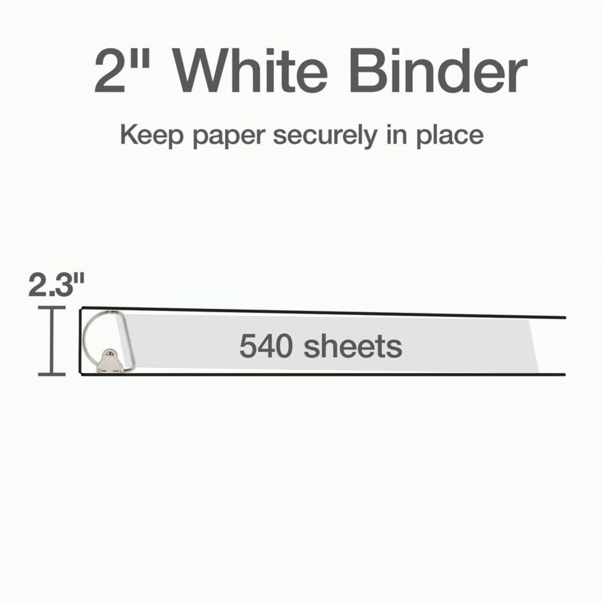 Cardinal 3 Ring Binder, 2 Inch Heavy Duty XtraLife Binder, Locking Slant-D Rings, Crack-Resistant Cover & Spine, ClearVue Covers, Holds 540 Sheets, PVC-Free, White (26320)