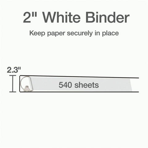 Cardinal 3 Ring Binder, 2 Inch Heavy Duty XtraLife Binder, Locking Slant-D Rings, Crack-Resistant Cover & Spine, ClearVue Covers, Holds 540 Sheets, PVC-Free, White (26320)