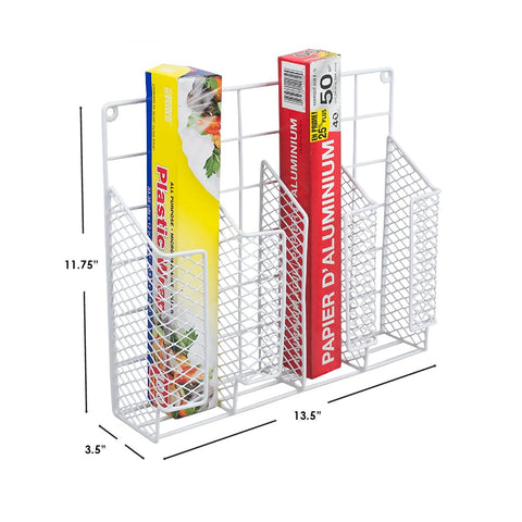 Home Basics Organizer Rust Resistant, Perfect for Food Storage, Silver Foil, Wax Paper, Sandwich Bags, Plastic Wrap-Mounts,White
