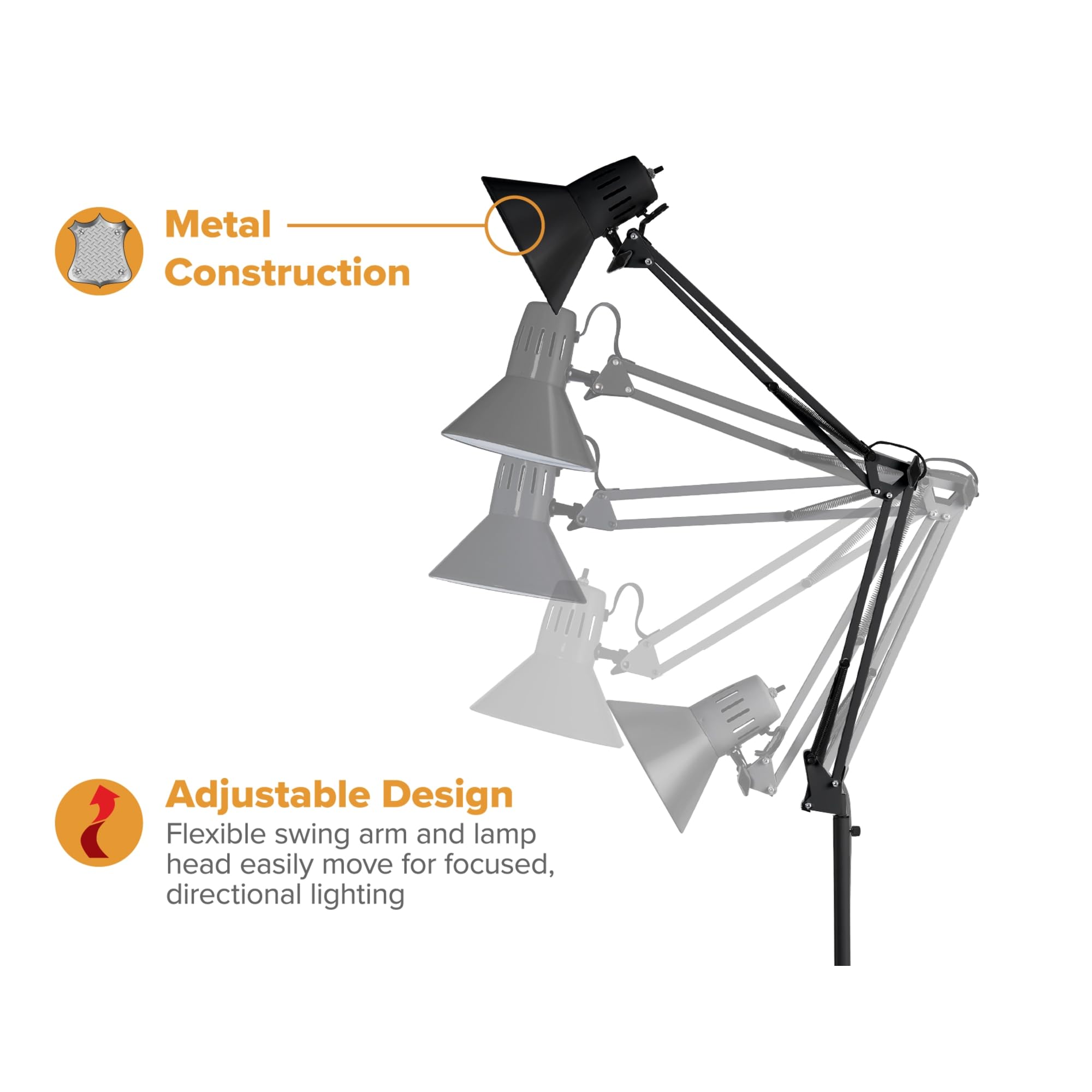 Bostitch Office VLF100F Swing Arm Metal Floor Lamp, 72" Tall with Multi-Joint Adjustment, Includes Replaceable LED Bulb (VLF), Black