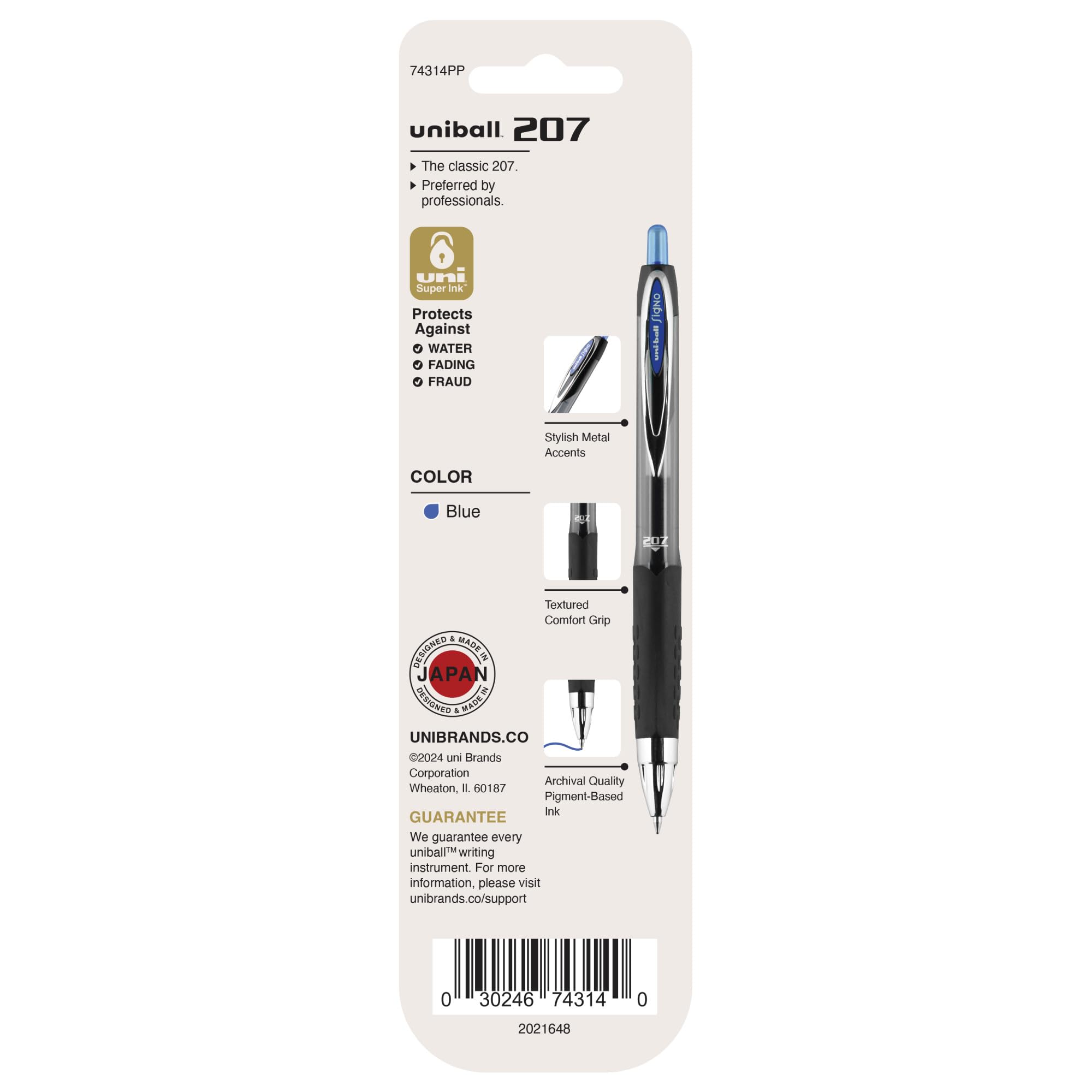 Uniball Signo 207 Gel Pens, 0.7mm Medium Blue, 2 Pack, Archival-Quality Ink, Quick-Drying, Water-Resistant, Stainless Steel Tip