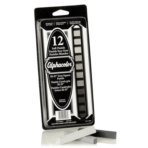 Derwent Alphacolor Soft Square Pastels, 7 Hi-Fi Gray Tones, 12 Pastels per Set (145003)