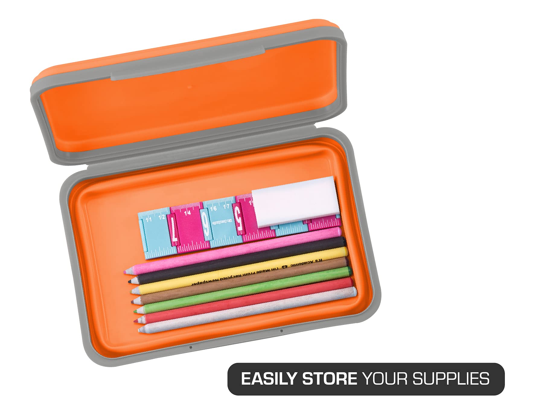 It's Academic Flexi Storage Box with Lid, Collapsible Pencil Case Design for Craft and School Supplies, Orange