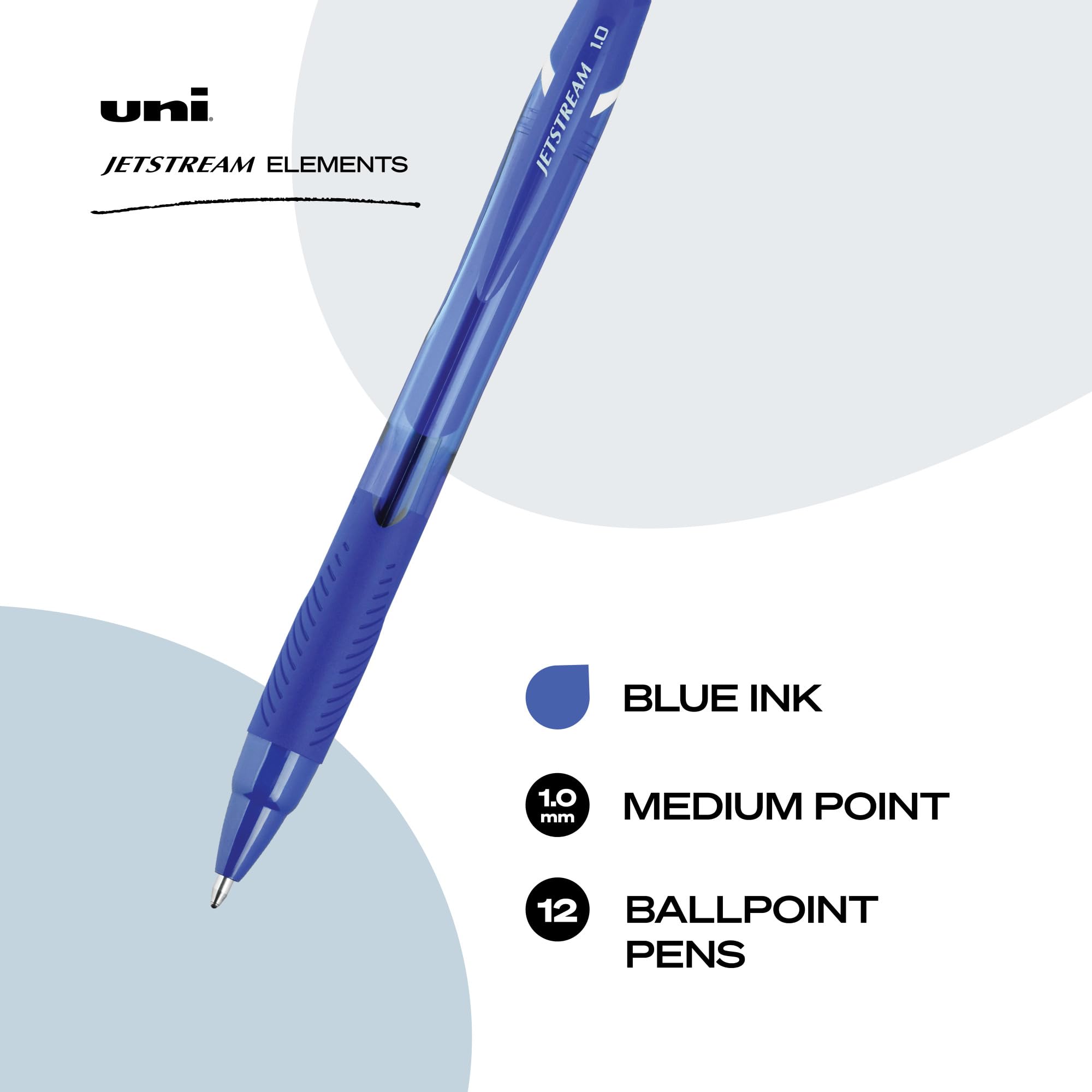 uniball Jetstream Elements Ballpoint Pens, Medium Point (1.0mm), Blue, 12 Pack