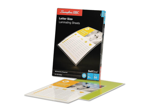 GBC Swingline Laminating Sheets, Self Adhesive Pouches, Letter Size, Glossy, 3 Mil, Self Seal, 50 Pack (3747307)
