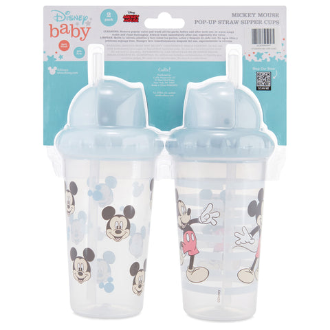Disney Toddler Sippy Cups for Boys and Girls | 10 Ounce Sippy Cup Pack of Two with Straw and Lid | Durable Blue Leak Proof Travel Water Bottle for Toddlers