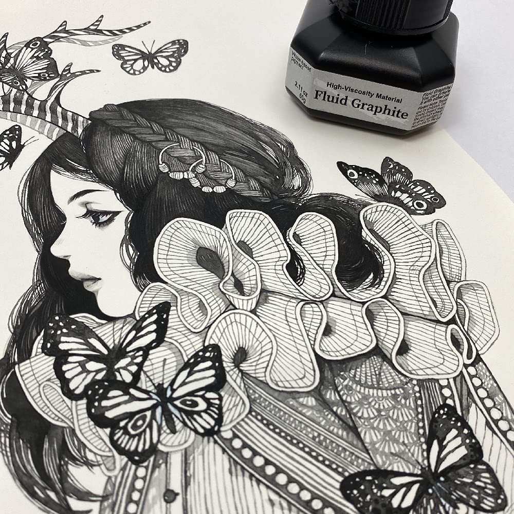 Kuretake Painting Ink, for dip Pen, Brush, Liquid, Paste, Artist, Non Toxic Paints, Illustration, Lettering, Drawing, Writing, Made in Japan (Graphite)