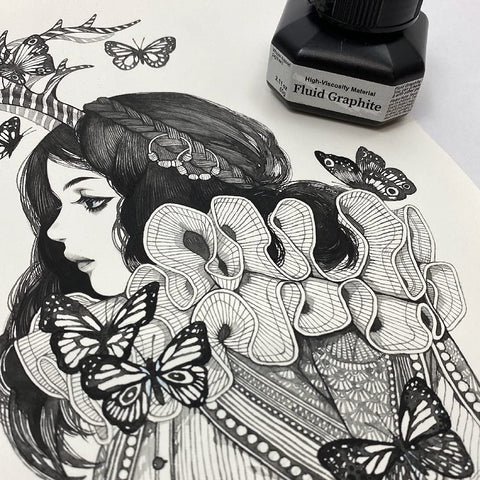 Kuretake Painting Ink, for dip Pen, Brush, Liquid, Paste, Artist, Non Toxic Paints, Illustration, Lettering, Drawing, Writing, Made in Japan (Graphite)