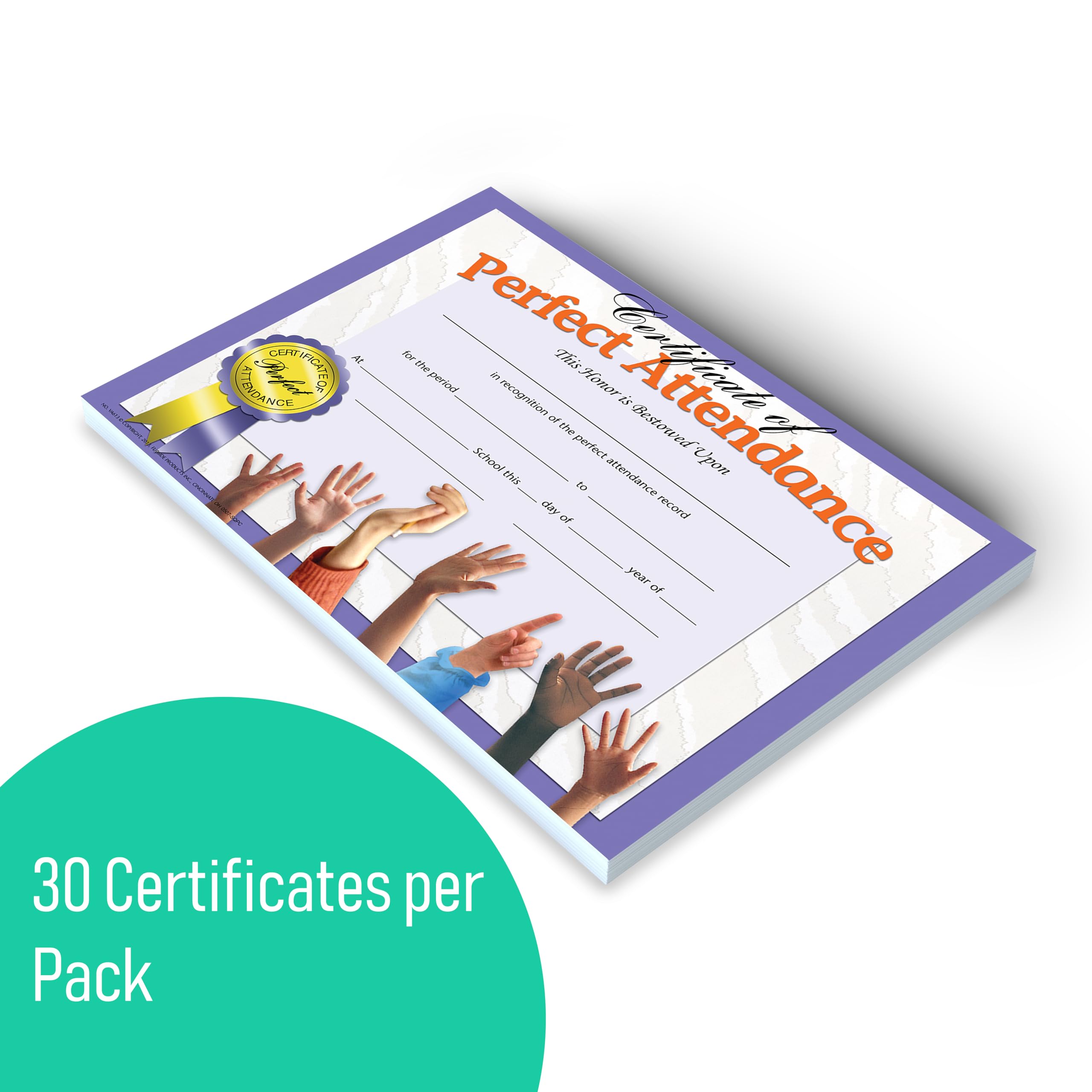Hayes Perfect Attendance Certificate, 11 x 8-1/2 inches, Paper, Pack of 30