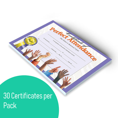 Hayes Perfect Attendance Certificate, 11 x 8-1/2 inches, Paper, Pack of 30