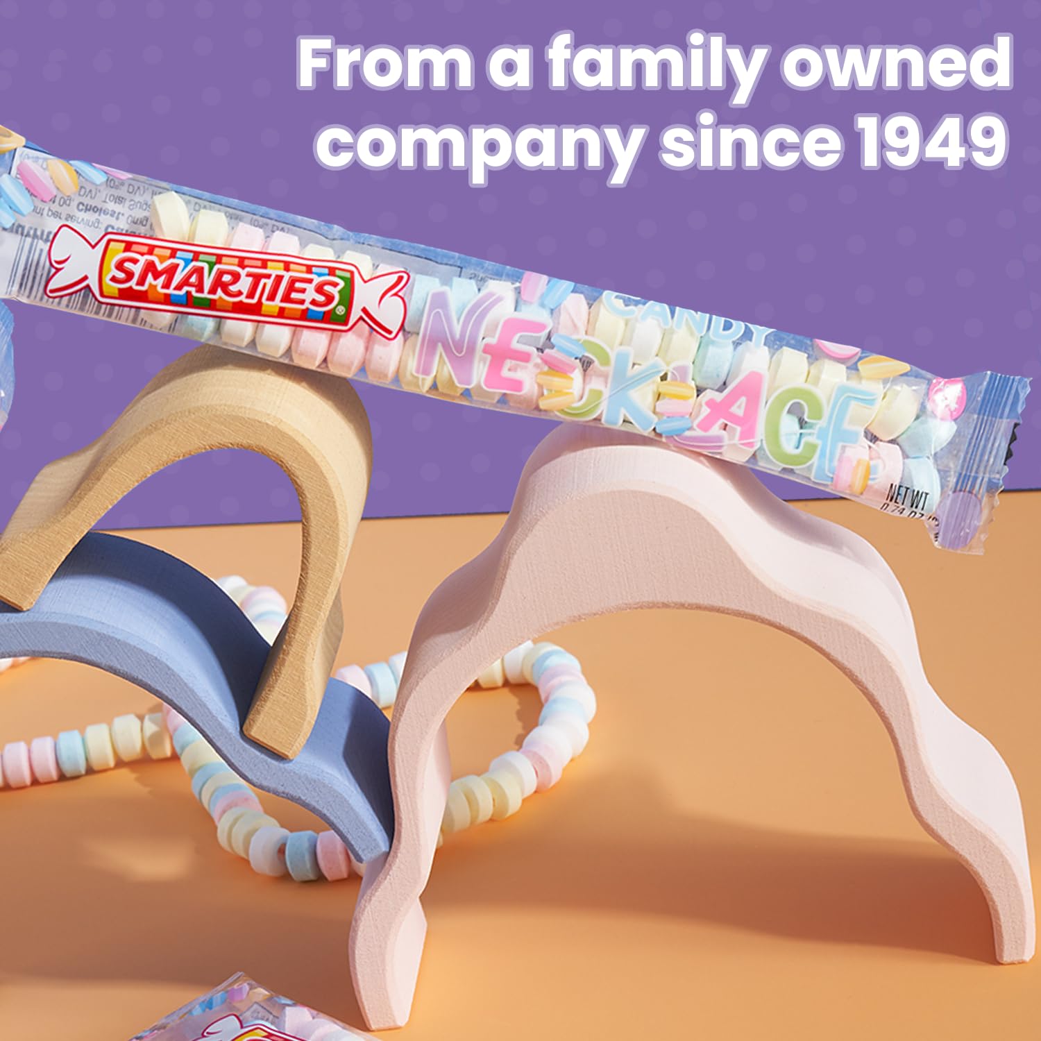 Smarties Candy Necklace - Bulk Candy - Gluten Free & Vegan, Fruit Flavored, Hard Candy on Stretch String - Perfect for Birthdays & Halloween Hard Candy - 4 Necklaces Per Bag 2.9 oz (Pack of 1)