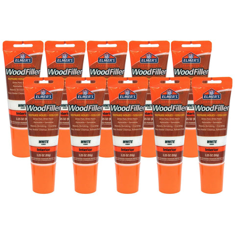 Elmer's E855 Carpenter's Wood Filler, 3.25-Ounce Tube, White -10 Pack