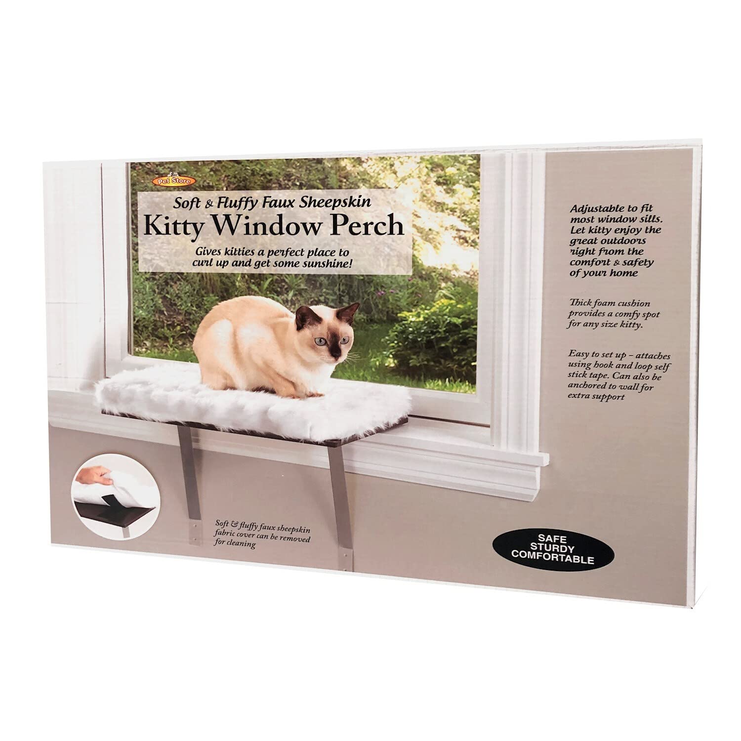 Etna Window Mount Cat Perch - Window Sill Shelf, Padded Cat Wall Bed, Space Saving Furniture for Pets, Removable Faux Sheepskin Cover, Holds 20-35 Pounds