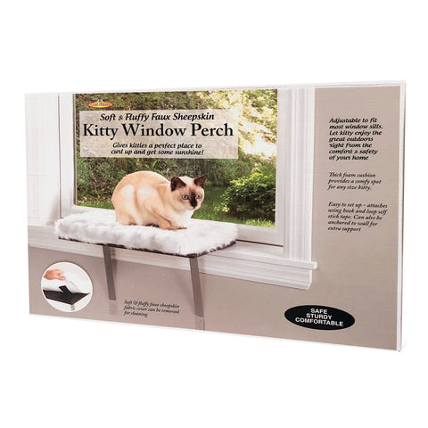 Etna Window Mount Cat Perch - Window Sill Shelf, Padded Cat Wall Bed, Space Saving Furniture for Pets, Removable Faux Sheepskin Cover, Holds 20-35 Pounds