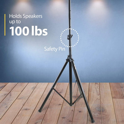 Pair of PA Speaker Stands by Hola! Music, Speaker Tripod Stand, Adjustable Tripod Height 4ft to 6ft