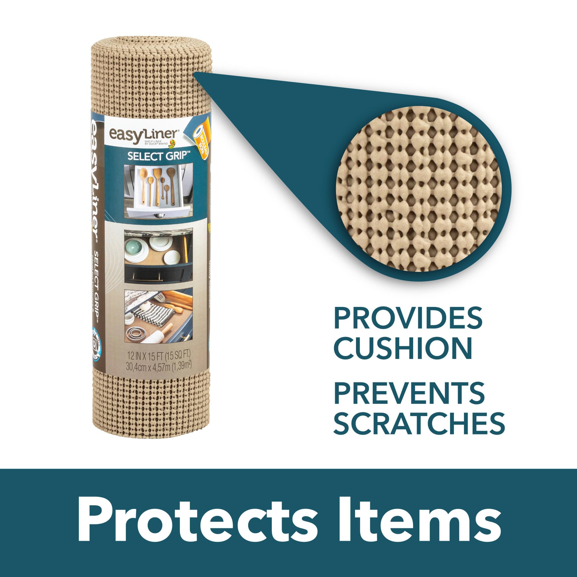 EasyLiner Select Grip Shelf Liner - Easy to Install & Cut to Fit - Non Slip, Non Adhesive, Drawer Shelf & Cabinet Liner for Kitchen, Bathroom, Pantry Cupboards, 12 in x 10 ft (1 Roll), 10 ft, Black