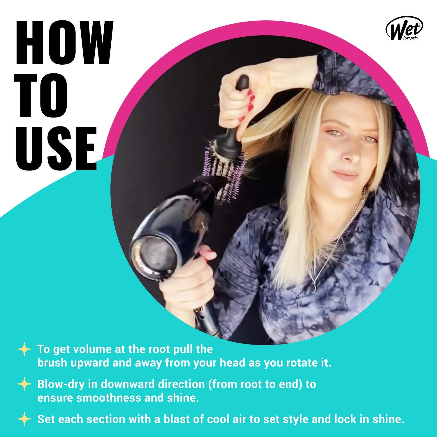 Wet Brush Straighten & Style Round Brush - for All Hair Types - A Perfect Blow Out with Less Pain, Effort and Breakage - Open Barrel Design For High Speed Drying In Less Time, Black
