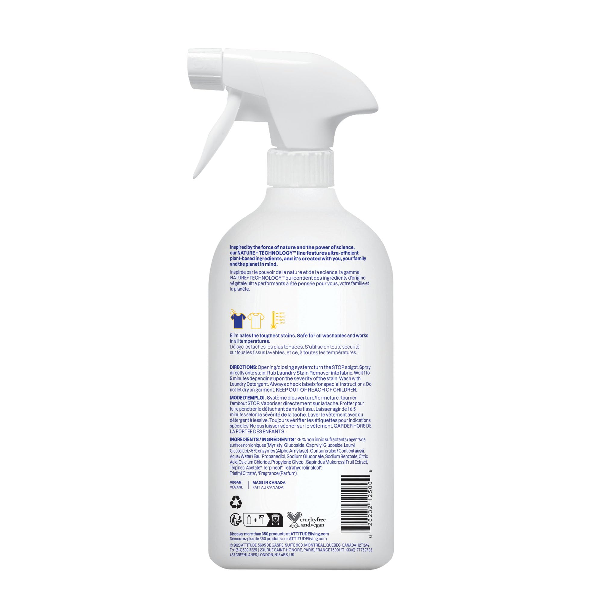 ATTITUDE Stain Remover Spray for Laundry, Removes Odors & Stains, Plant-Based & Vegan, Citrus Zest Scent, 27.1 Fl Oz