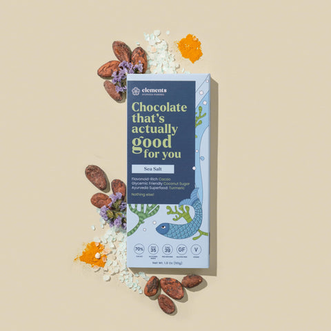 Elements Truffles Sea Salt Flavoured Dark Chocolate Bar| Ayurvedic, Vegan & Gluten Free | No Refined Sugar & Artificial Flavours | Enriched with Cocoa, Coconut Sugar & Turmeric 50g