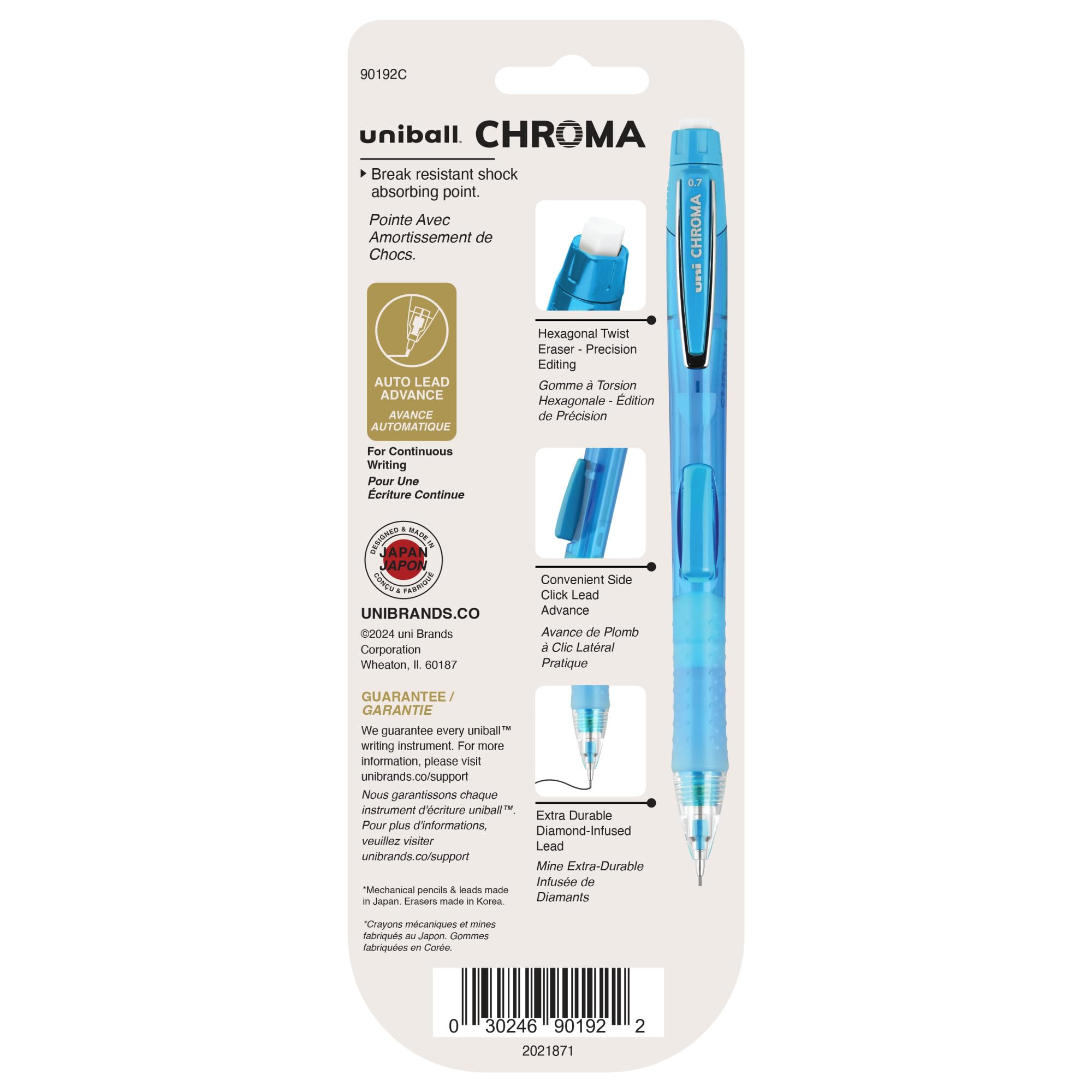 uniball Chroma Mechanical Pencil Starter Kit, 0.7mm, HB #2, Assorted Barrel, 2 Pack