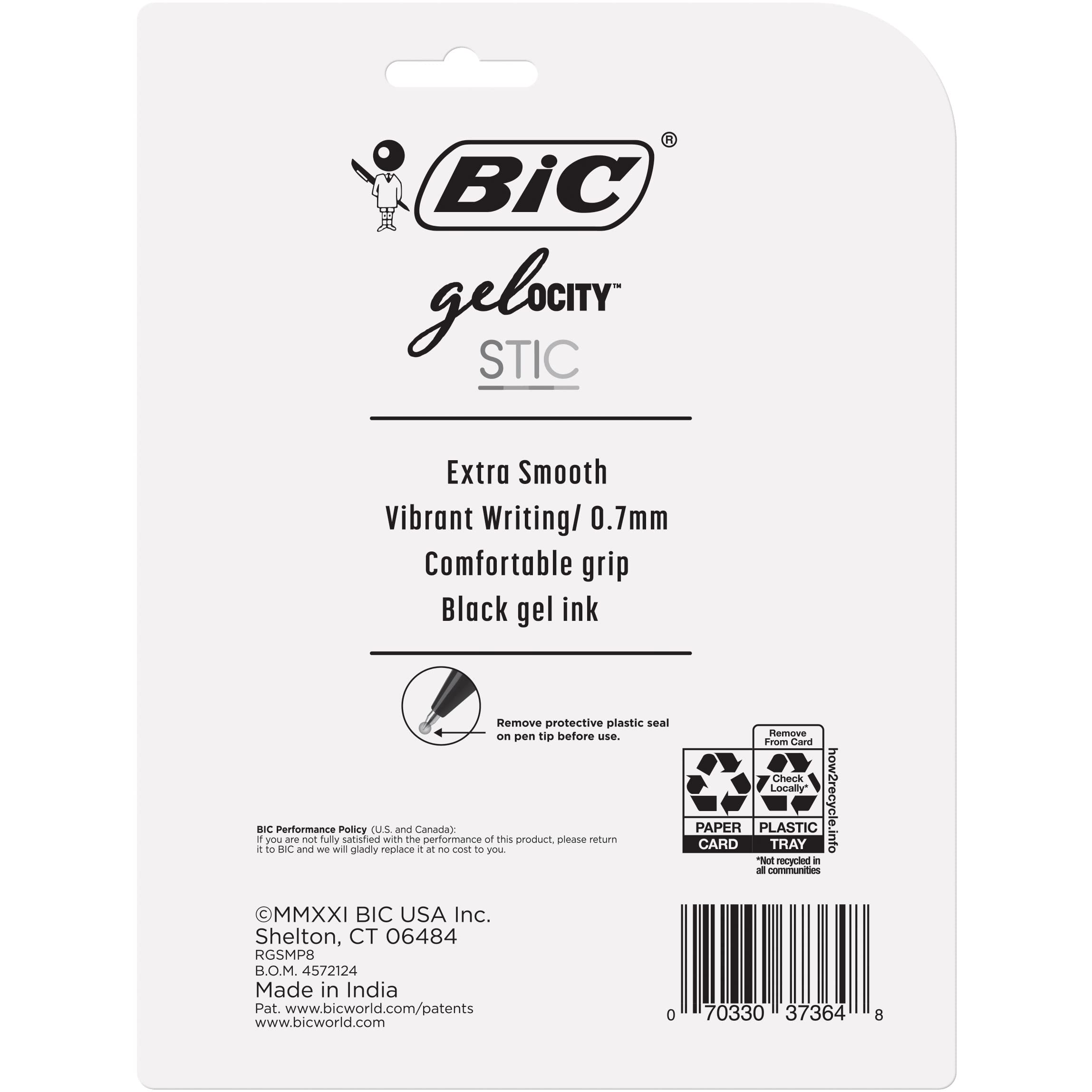 BIC Gel-ocity Smooth Stic Gel Pen, Medium Point (0.7mm), Black Ink, 8-Count, Vibrant and Smooth Gel Ink Pens