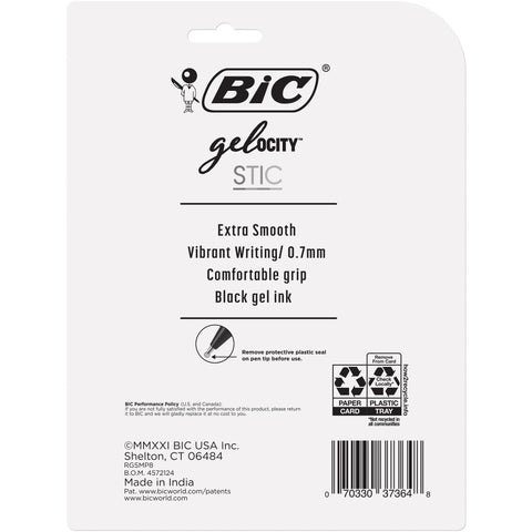 BIC Gel-ocity Smooth Stic Gel Pen, Medium Point (0.7mm), Black Ink, 8-Count, Vibrant and Smooth Gel Ink Pens