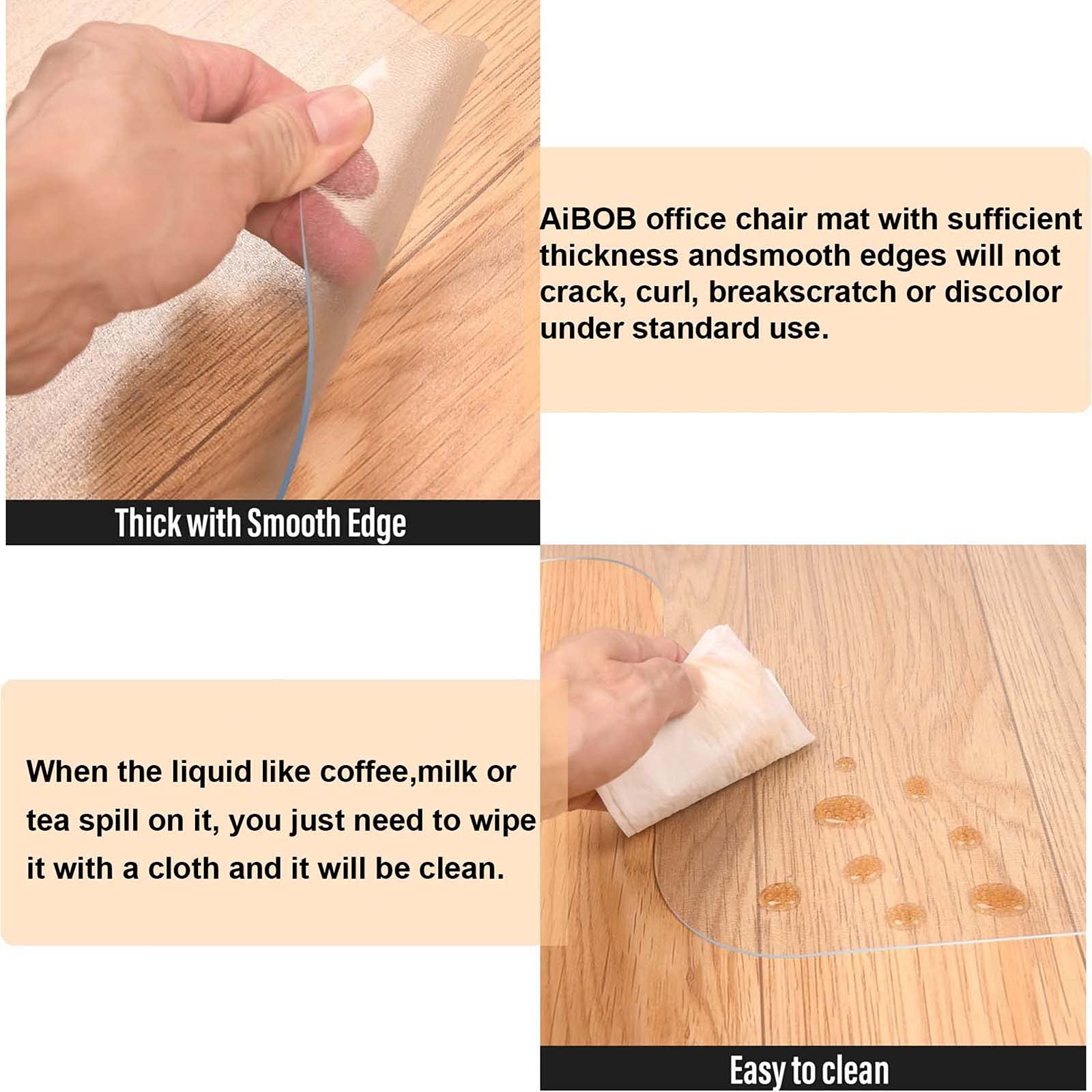 AiBOB Office Chair Mat for Hardwood Floor, 36 X 48 inches, Hard Floor Chair Mats Under Computer Desk, Easy Glide for Rolling Chairs