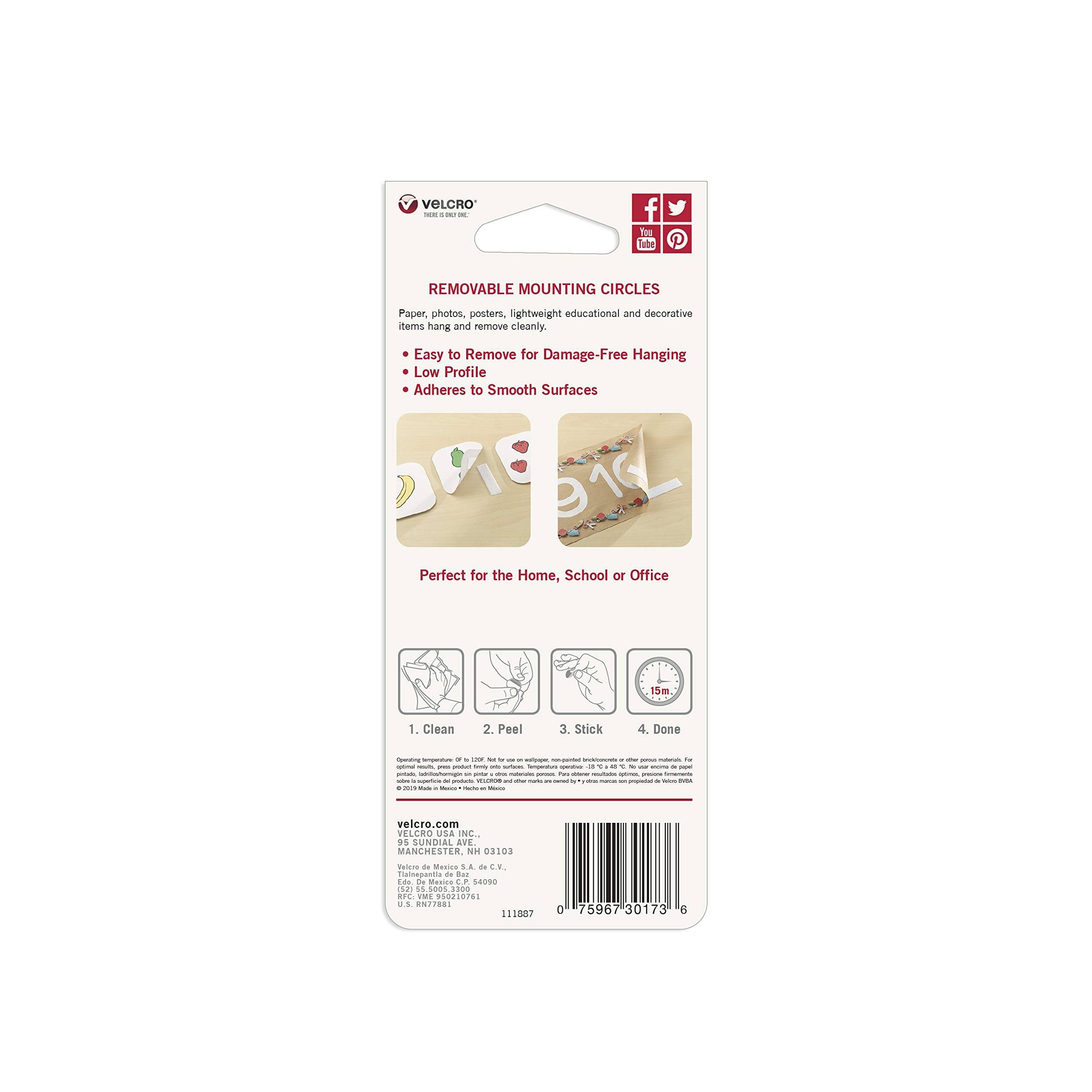 VELCRO Brand - Removable Mounting Circles, Damage-Free Decorating, 5/8", Pack of 195